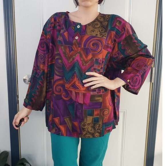 Vintage 80s Colorful Blouse - Picture 1 of 4